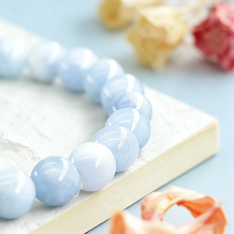 5A Natural Stone Aquamarine Blue Chalcedony Beads Bracelets Women Original Reiki Healing Round Stone Strand Bangles Friend Gift 5A Natural Stone Aquamarine Blue Chalcedony Beads Bracelets Women Original Reiki Healing Round Stone Strand Bangles Friend Gift
