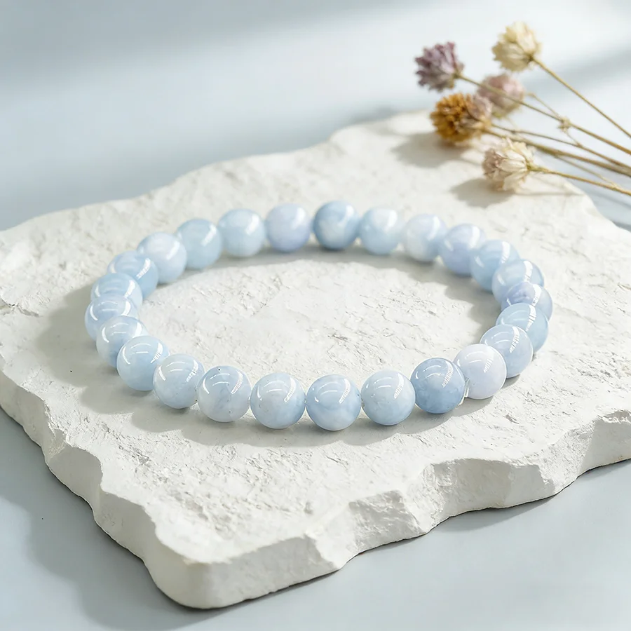 5A Natural Stone Aquamarine Blue Chalcedony Beads Bracelets Women Original Reiki Healing Round Stone Strand Bangles Friend Gift 5A Natural Stone Aquamarine Blue Chalcedony Beads Bracelets Women Original Reiki Healing Round Stone Strand Bangles Friend Gift