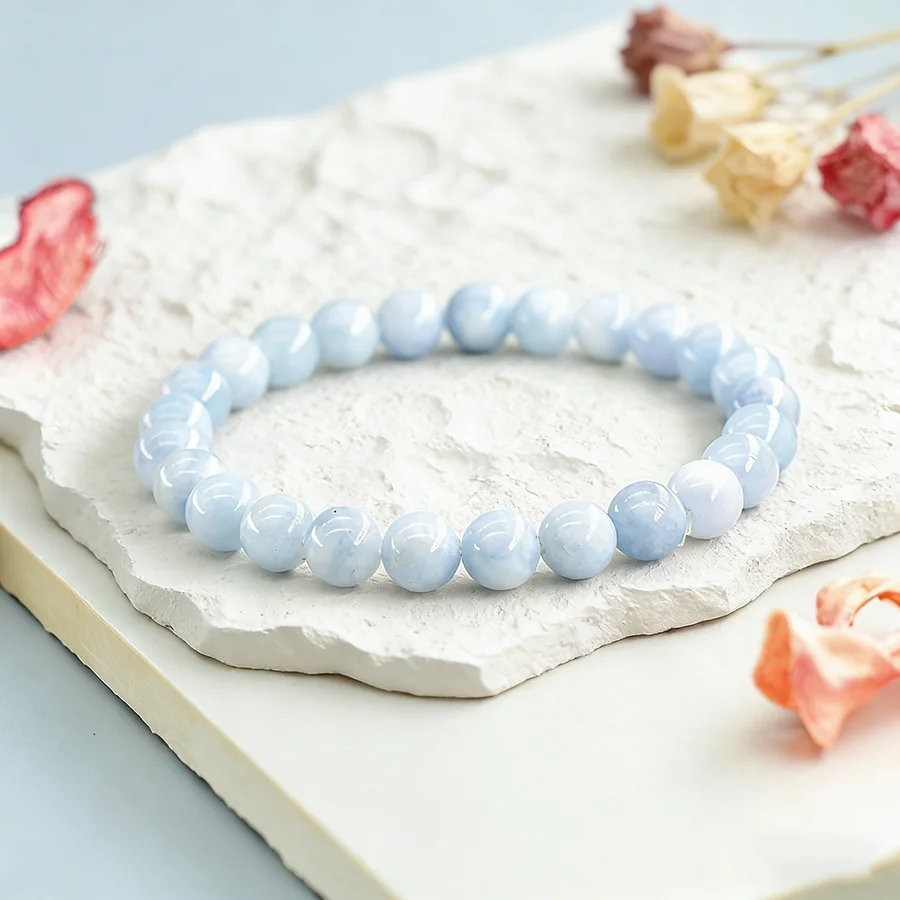 5A Natural Stone Aquamarine Blue Chalcedony Beads Bracelets Women Original Reiki Healing Round Stone Strand Bangles Friend Gift 5A Natural Stone Aquamarine Blue Chalcedony Beads Bracelets Women Original Reiki Healing Round Stone Strand Bangles Friend Gift