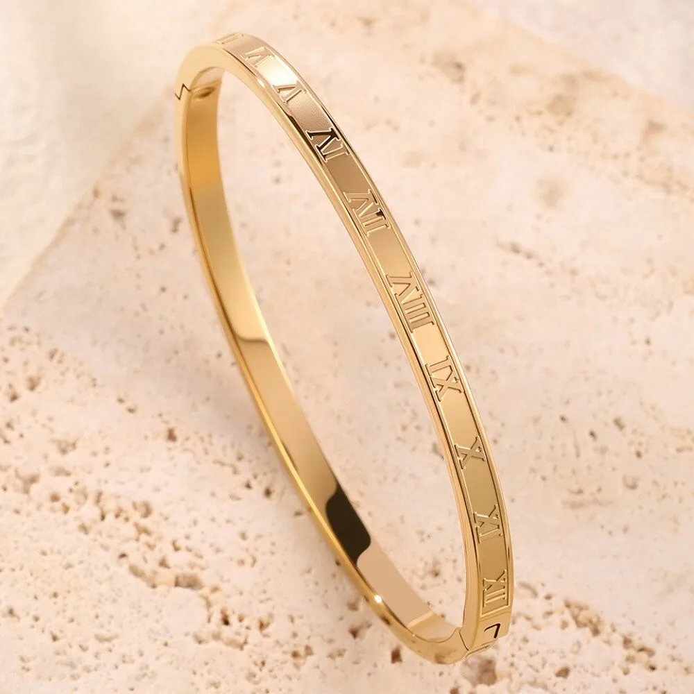 Women Gold Color Stackable Bangles Anti-Tarnish Stainless Steel Bracelets Stack Jewelry for Wedding Valentine Gift