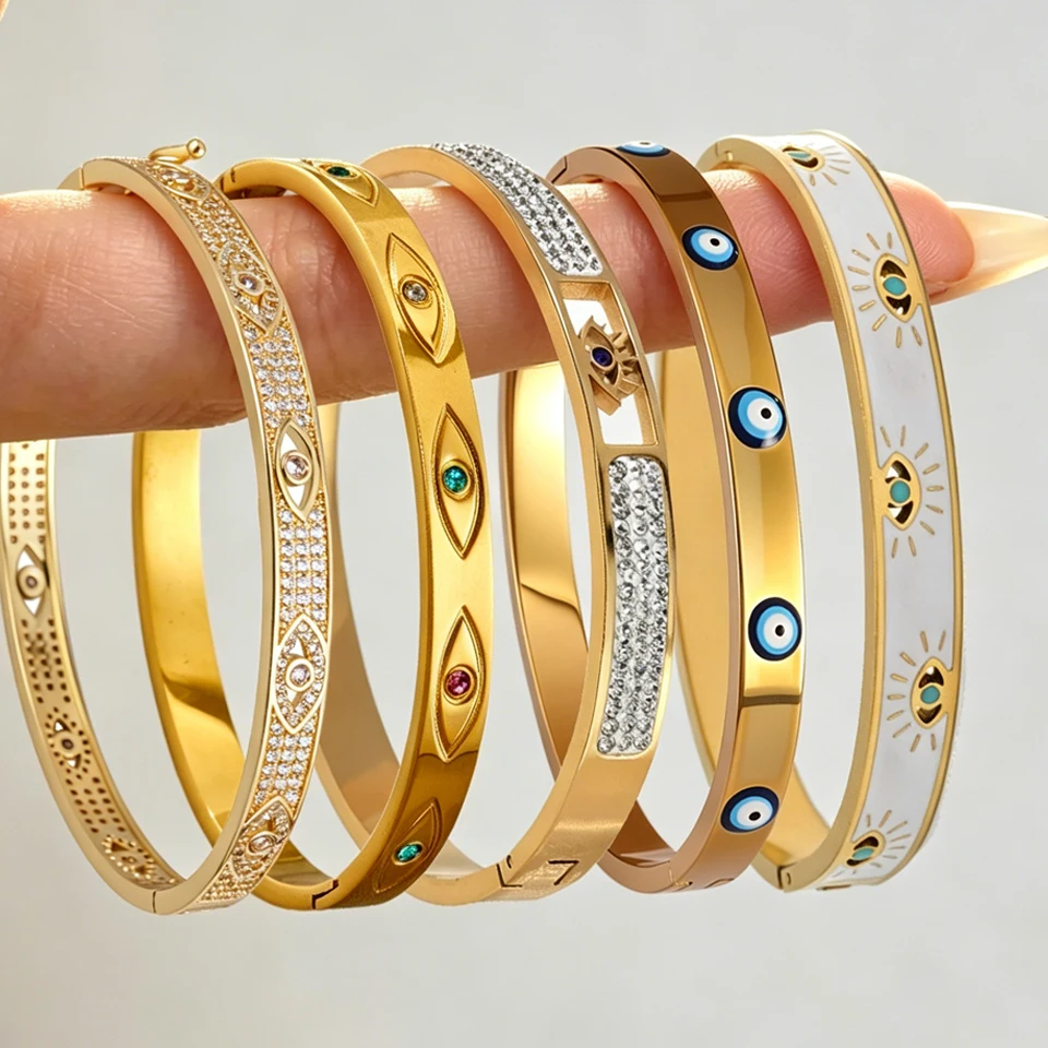 Yupsk 5/1pcs Trendy Stainless Steel Devil's Eye Stack Bracelets Fashion Gold Color Plated Waterproof Stacking Jewelry