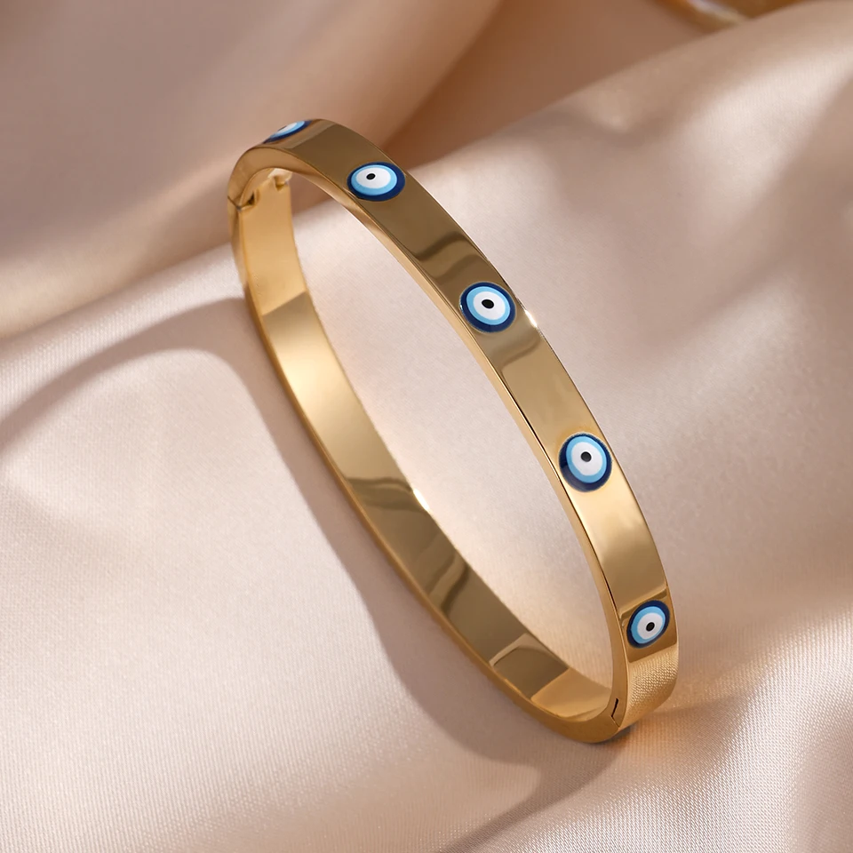 Yupsk 5/1pcs Trendy Stainless Steel Devil's Eye Stack Bracelets Fashion Gold Color Plated Waterproof Stacking Jewelry