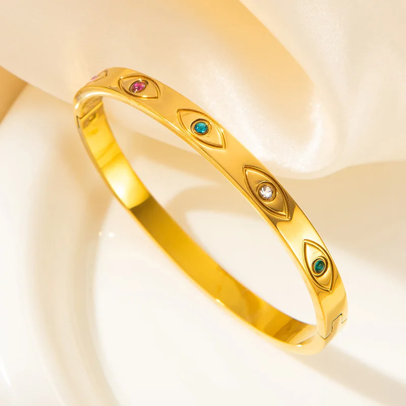 Yupsk 5/1pcs Trendy Stainless Steel Devil's Eye Stack Bracelets Fashion Gold Color Plated Waterproof Stacking Jewelry