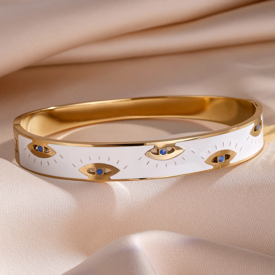 Yupsk 5/1pcs Trendy Stainless Steel Devil's Eye Stack Bracelets Fashion Gold Color Plated Waterproof Stacking Jewelry
