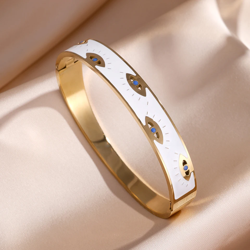 Yupsk 5/1pcs Trendy Stainless Steel Devil's Eye Stack Bracelets Fashion Gold Color Plated Waterproof Stacking Jewelry