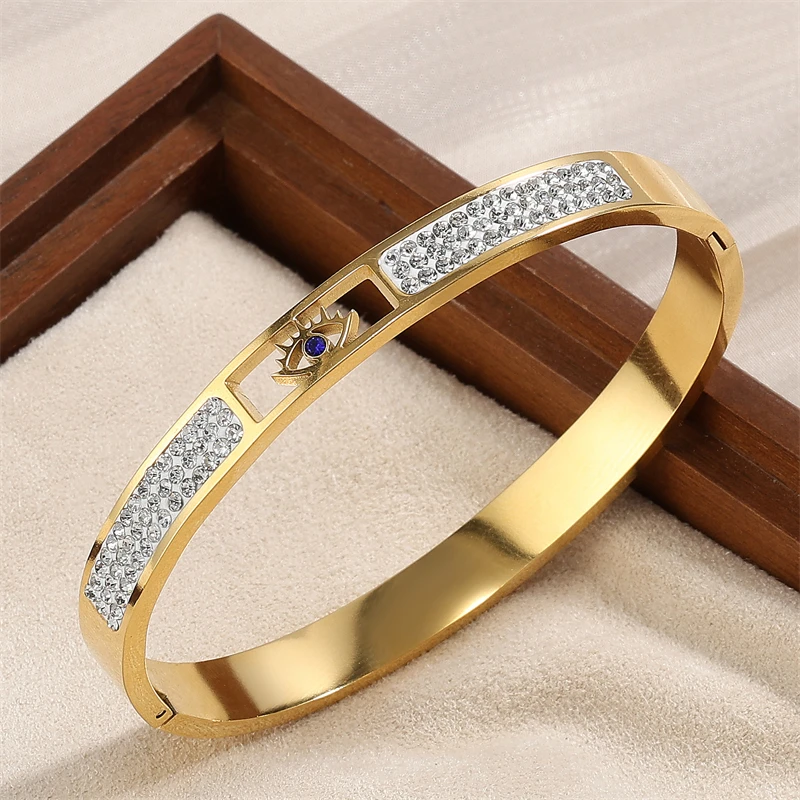 Yupsk 5/1pcs Trendy Stainless Steel Devil's Eye Stack Bracelets Fashion Gold Color Plated Waterproof Stacking Jewelry