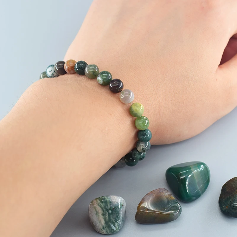 Indian Agate Bead Women Bracelet Made of Natrual Stone Colorful Crystal Agate Strand Bracelet Energy Healing Yoga Jewelry Gift