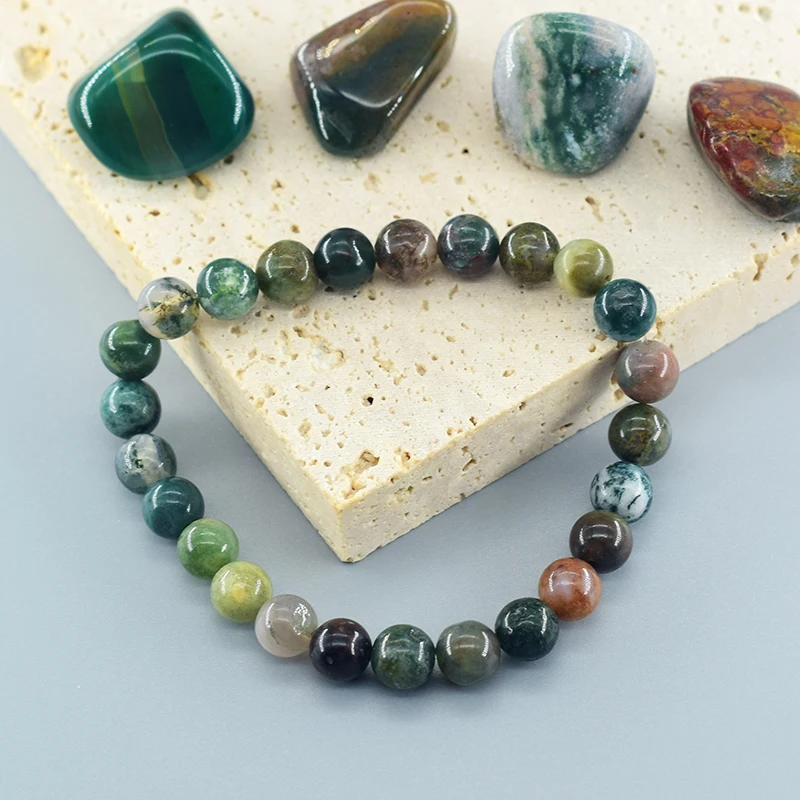 Indian Agate Bead Women Bracelet Made of Natrual Stone Colorful Crystal Agate Strand Bracelet Energy Healing Yoga Jewelry Gift Indian Agate Bead Women Bracelet Made of Natrual Stone Colorful Crystal Agate Strand Bracelet Energy Healing Yoga Jewelry Gift