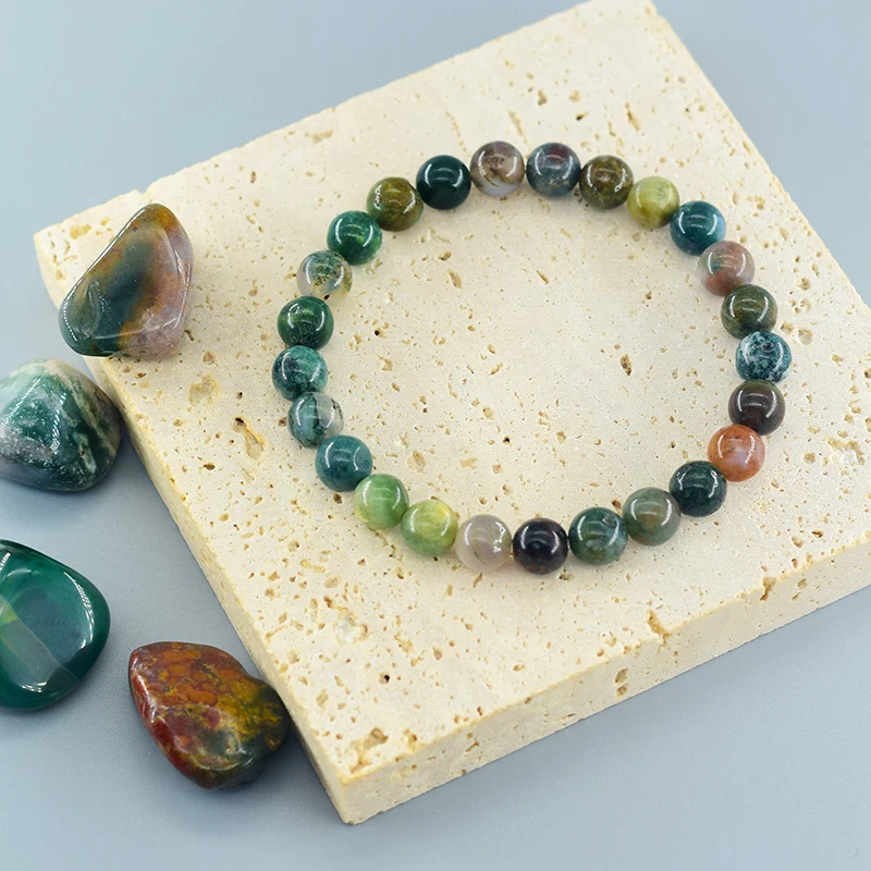 Indian Agate Bead Women Bracelet Made of Natrual Stone Colorful Crystal Agate Strand Bracelet Energy Healing Yoga Jewelry Gift Indian Agate Bead Women Bracelet Made of Natrual Stone Colorful Crystal Agate Strand Bracelet Energy Healing Yoga Jewelry Gift