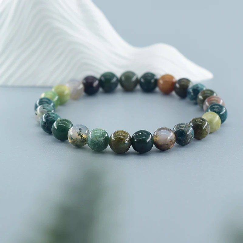 Indian Agate Bead Women Bracelet Made of Natrual Stone Colorful Crystal Agate Strand Bracelet Energy Healing Yoga Jewelry Gift