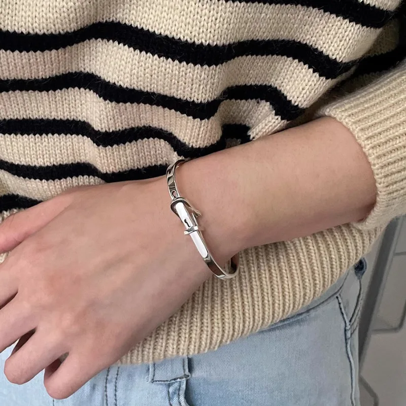 New 925 Sterling Silver Metallic Belt Vintage Punk Bracelet Bangle For Woman Girl Fashion Jewelry Gift Dropship Wholesale