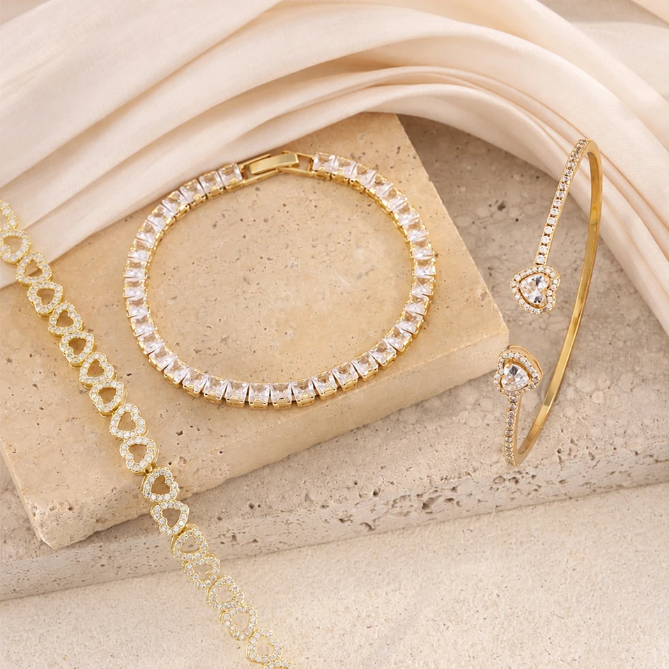 Yupsk Hip Hop Bracelet Stacking Jewelry for Women Men Shiny Geometric Heart Zirconia Inlaid Bracelets Party Jewelry