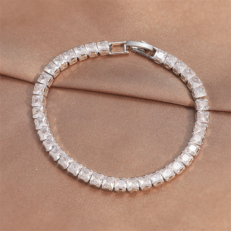 Yupsk Hip Hop Bracelet Stacking Jewelry for Women Men Shiny Geometric Heart Zirconia Inlaid Bracelets Party Jewelry
