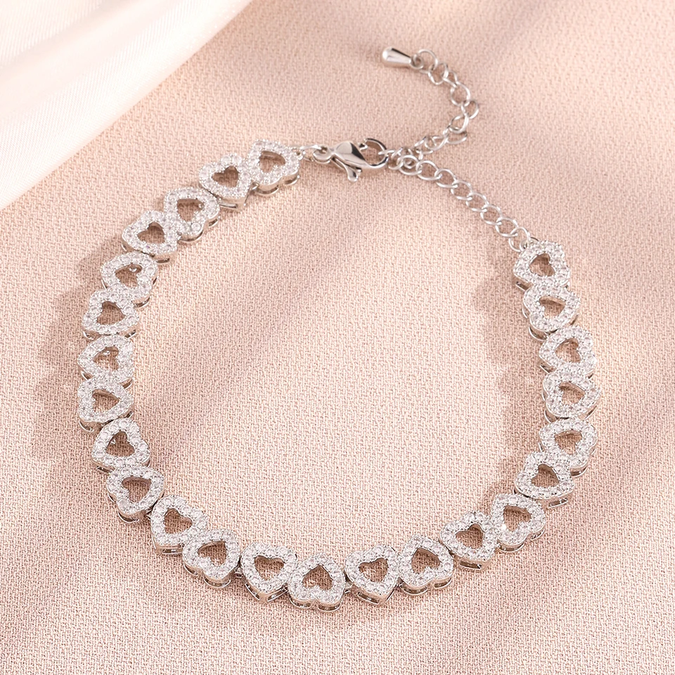 Yupsk Hip Hop Bracelet Stacking Jewelry for Women Men Shiny Geometric Heart Zirconia Inlaid Bracelets Party Jewelry