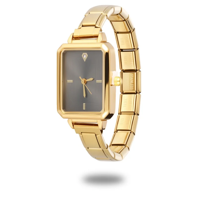 New DIY 9mm Width Italian Elastic Charm Stainless Square Watch Men Women Bracelet Bangle For Party Friend Birthday Jewelry Gift New DIY 9mm Width Italian Elastic Charm Stainless Square Watch Men Women Bracelet Bangle For Party Friend Birthday Jewelry Gift