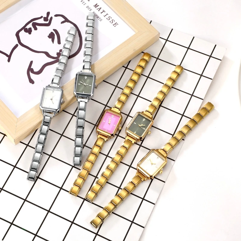 New DIY 9mm Width Italian Elastic Charm Stainless Square Watch Men Women Bracelet Bangle For Party Friend Birthday Jewelry Gift