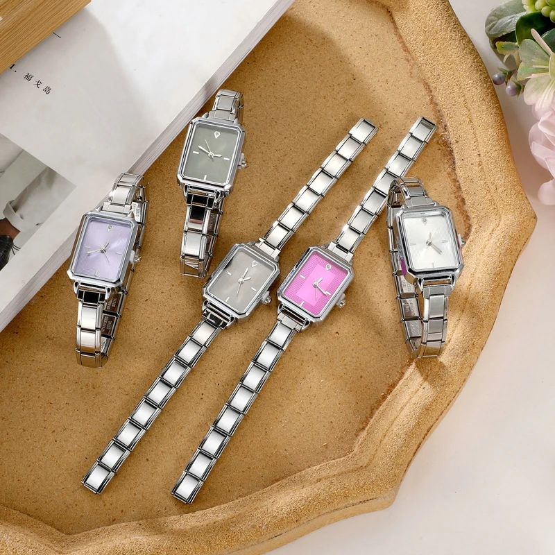 New DIY 9mm Width Italian Elastic Charm Stainless Square Watch Men Women Bracelet Bangle For Party Friend Birthday Jewelry Gift