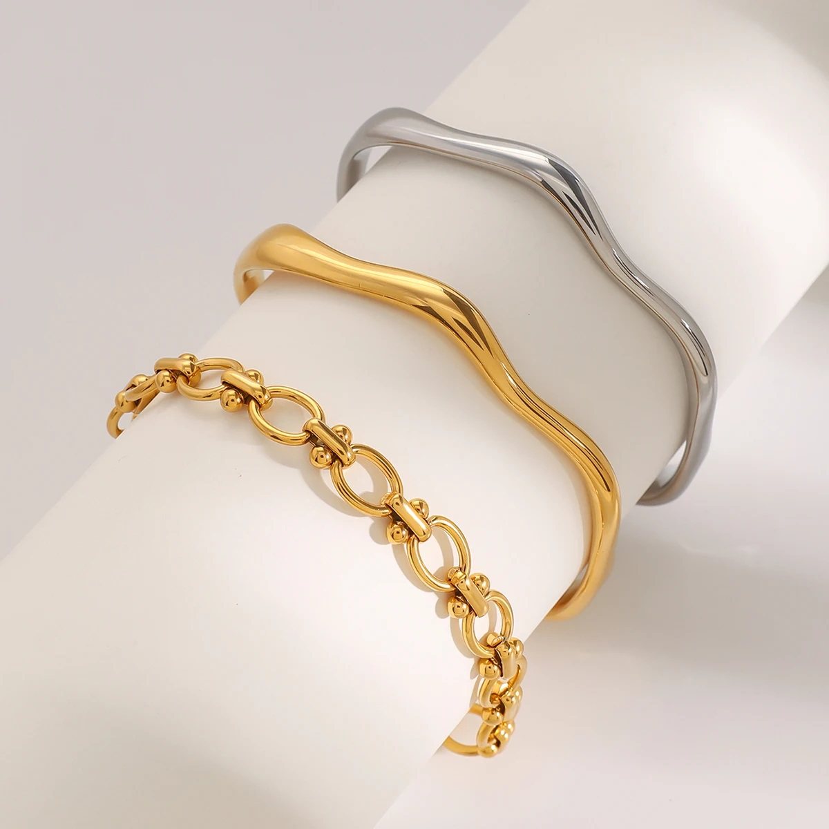 Uworld Gold Color Shiny Thick Round Bangle Cuff Circle Shaped Stacking Bracelets Waterproof Simple Ethnic Minimal Arm Party Bang Uworld Gold Color Shiny Thick Round Bangle Cuff Circle Shaped Stacking Bracelets Waterproof Simple Ethnic Minimal Arm Party Bang