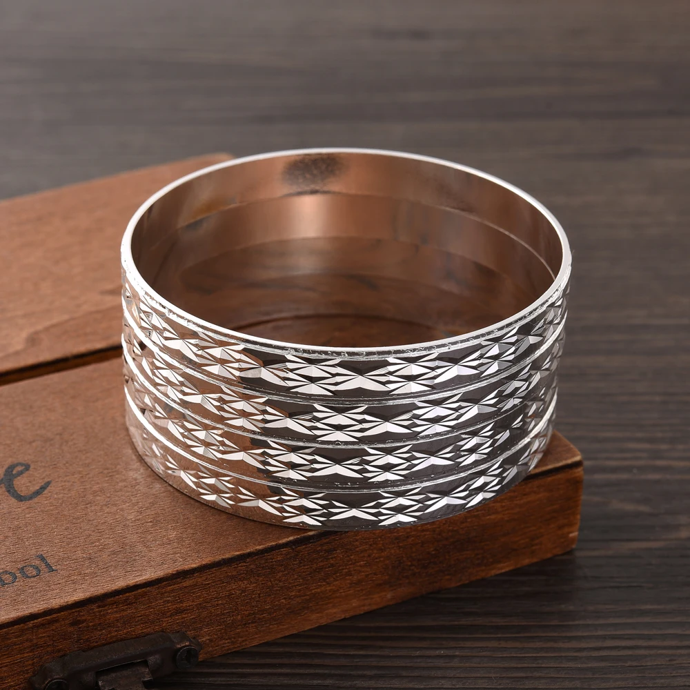 65MM Silver Plated White New Wedding Girl Jewelry Bangles Ethiopian Africa Dubai Bracelets Man Women Classic Birthday Paty Gifts