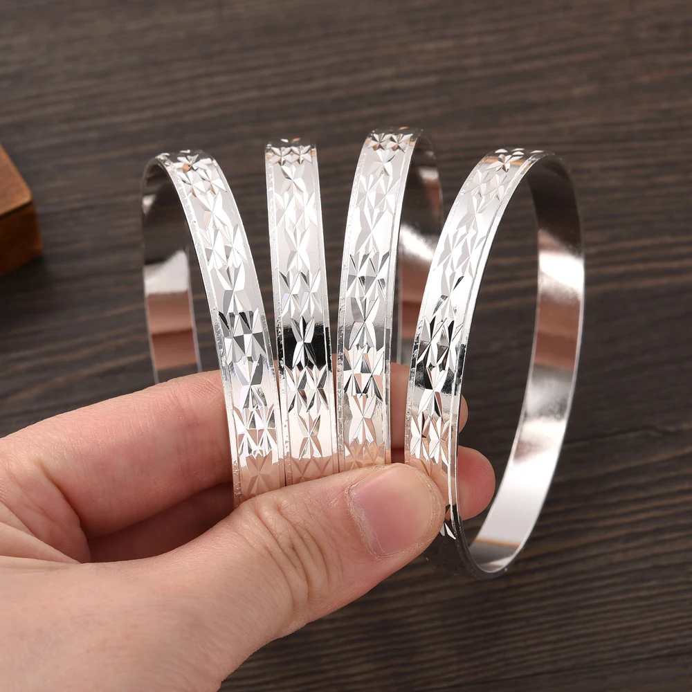 65MM Silver Plated White New Wedding Girl Jewelry Bangles Ethiopian Africa Dubai Bracelets Man Women Classic Birthday Paty Gifts
