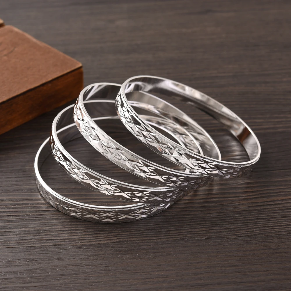 65MM Silver Plated White New Wedding Girl Jewelry Bangles Ethiopian Africa Dubai Bracelets Man Women Classic Birthday Paty Gifts