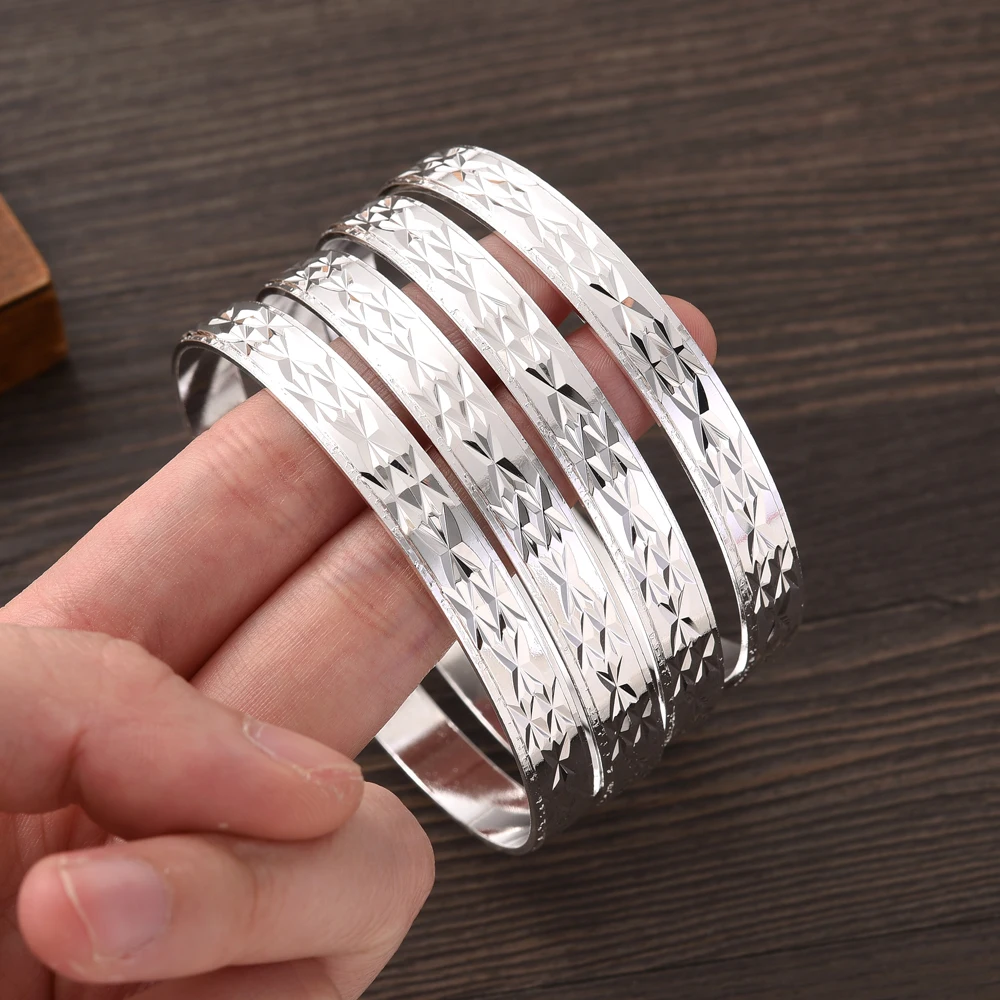 65MM Silver Plated White New Wedding Girl Jewelry Bangles Ethiopian Africa Dubai Bracelets Man Women Classic Birthday Paty Gifts