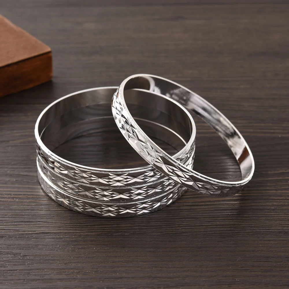 65MM Silver Plated White New Wedding Girl Jewelry Bangles Ethiopian Africa Dubai Bracelets Man Women Classic Birthday Paty Gifts