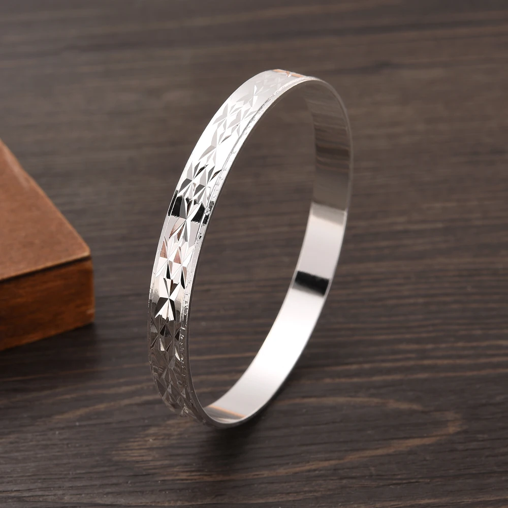 65MM Silver Plated White New Wedding Girl Jewelry Bangles Ethiopian Africa Dubai Bracelets Man Women Classic Birthday Paty Gifts
