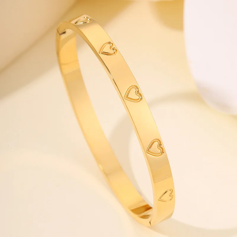 ZAKOL 5pcs Shiny Geometric Square Heart Zircon Bracelets Stainless Steel and Copper Mixed Cuff Bangles Women Jewelry Gift