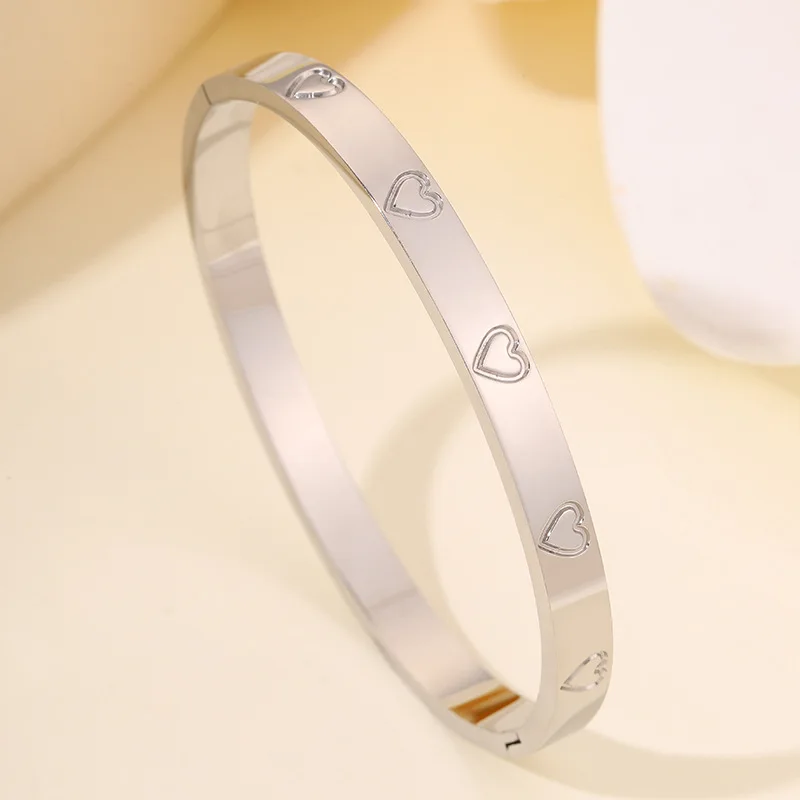 ZAKOL 5pcs Shiny Geometric Square Heart Zircon Bracelets Stainless Steel and Copper Mixed Cuff Bangles Women Jewelry Gift