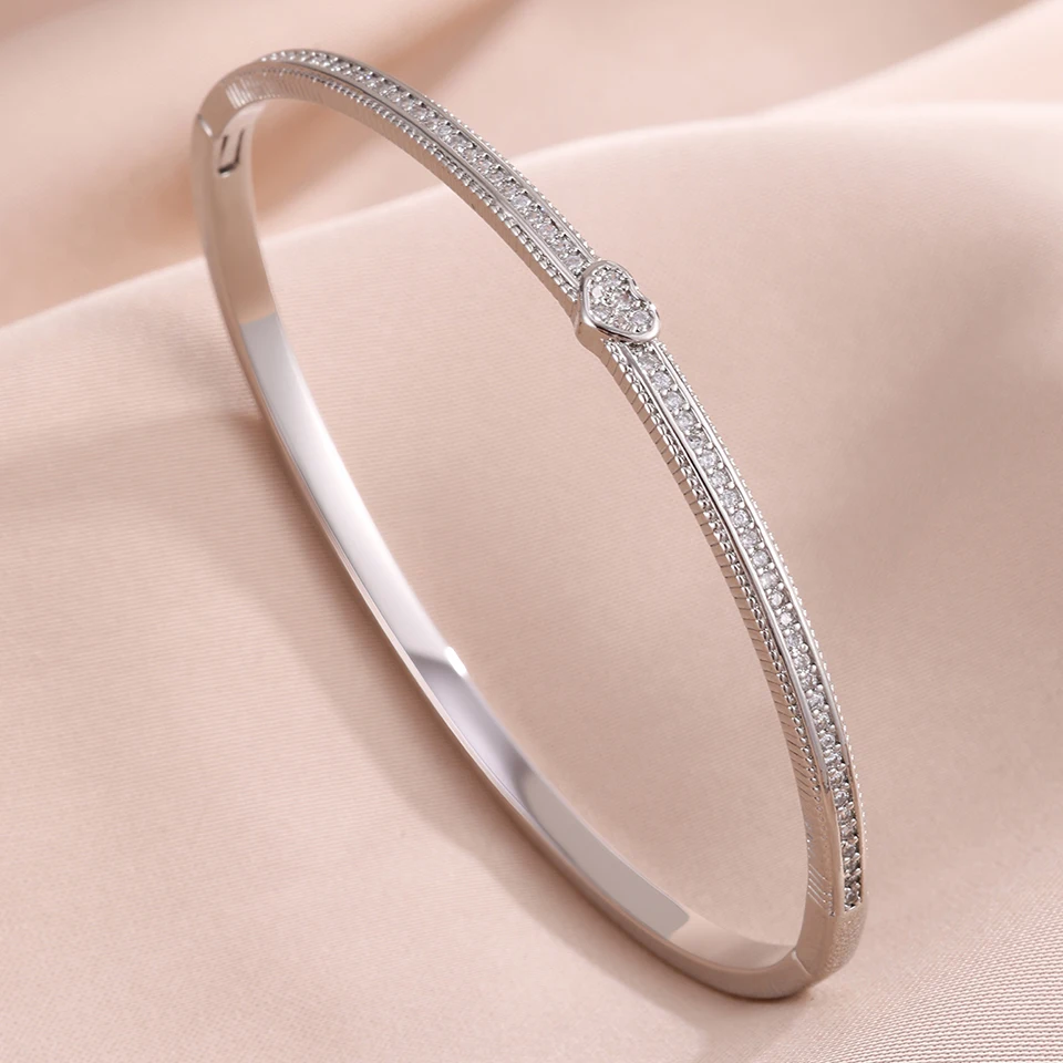 ZAKOL 5pcs Shiny Geometric Square Heart Zircon Bracelets Stainless Steel and Copper Mixed Cuff Bangles Women Jewelry Gift