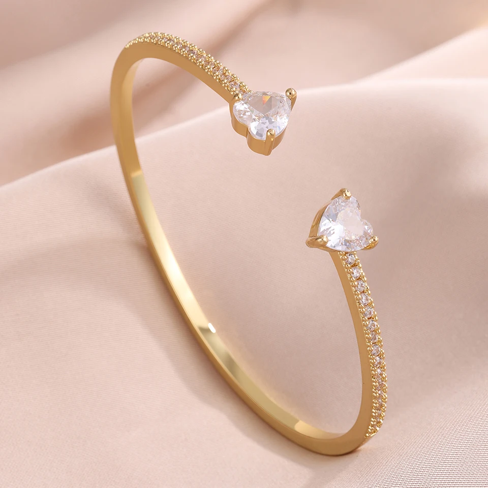 ZAKOL 5pcs Shiny Geometric Square Heart Zircon Bracelets Stainless Steel and Copper Mixed Cuff Bangles Women Jewelry Gift