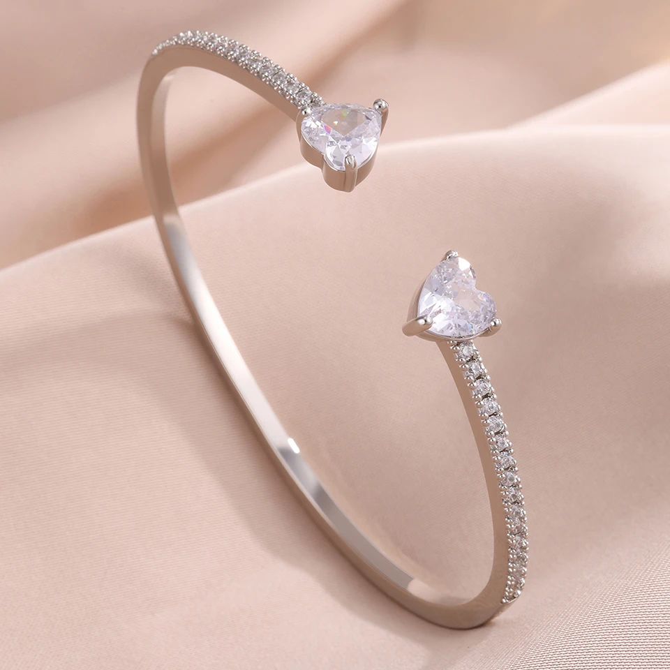 ZAKOL 5pcs Shiny Geometric Square Heart Zircon Bracelets Stainless Steel and Copper Mixed Cuff Bangles Women Jewelry Gift