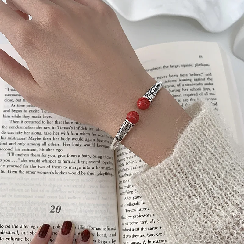 PANJBJ 925 Sterling Silver Irregular Geometry Texture Bangle Bracelet for Women Girl Minimalism Jewelry Gift Dropshipping
