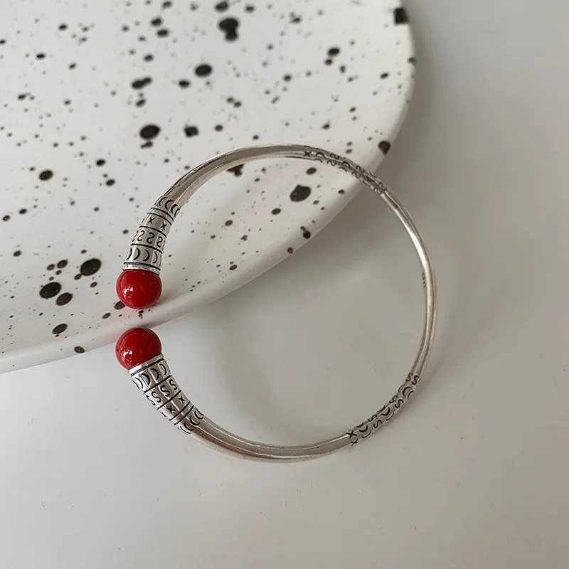 PANJBJ 925 Sterling Silver Irregular Geometry Texture Bangle Bracelet for Women Girl Minimalism Jewelry Gift Dropshipping