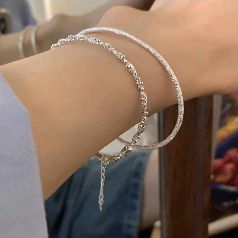 PANJBJ 925 Sterling Silver Irregular Geometry Texture Bangle Bracelet for Women Girl Minimalism Jewelry Gift Dropshipping