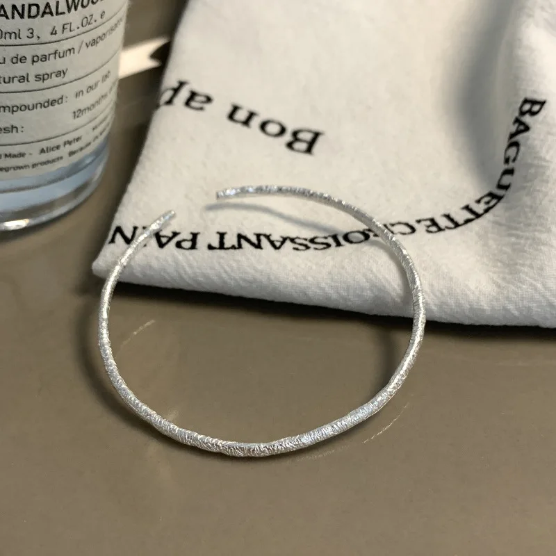 PANJBJ 925 Sterling Silver Irregular Geometry Texture Bangle Bracelet for Women Girl Minimalism Jewelry Gift Dropshipping