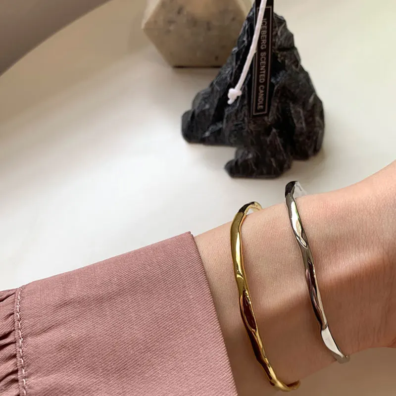 PANJBJ 925 Sterling Silver Irregular Geometry Texture Bangle Bracelet for Women Girl Minimalism Jewelry Gift Dropshipping PANJBJ 925 Sterling Silver Irregular Geometry Texture Bangle Bracelet for Women Girl Minimalism Jewelry Gift Dropshipping