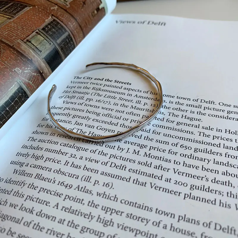 PANJBJ 925 Sterling Silver Irregular Geometry Texture Bangle Bracelet for Women Girl Minimalism Jewelry Gift Dropshipping