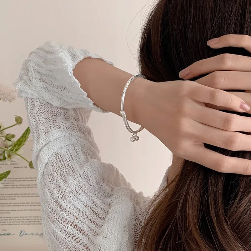 PANJBJ 925 Sterling Silver Irregular Geometry Texture Bangle Bracelet for Women Girl Minimalism Jewelry Gift Dropshipping