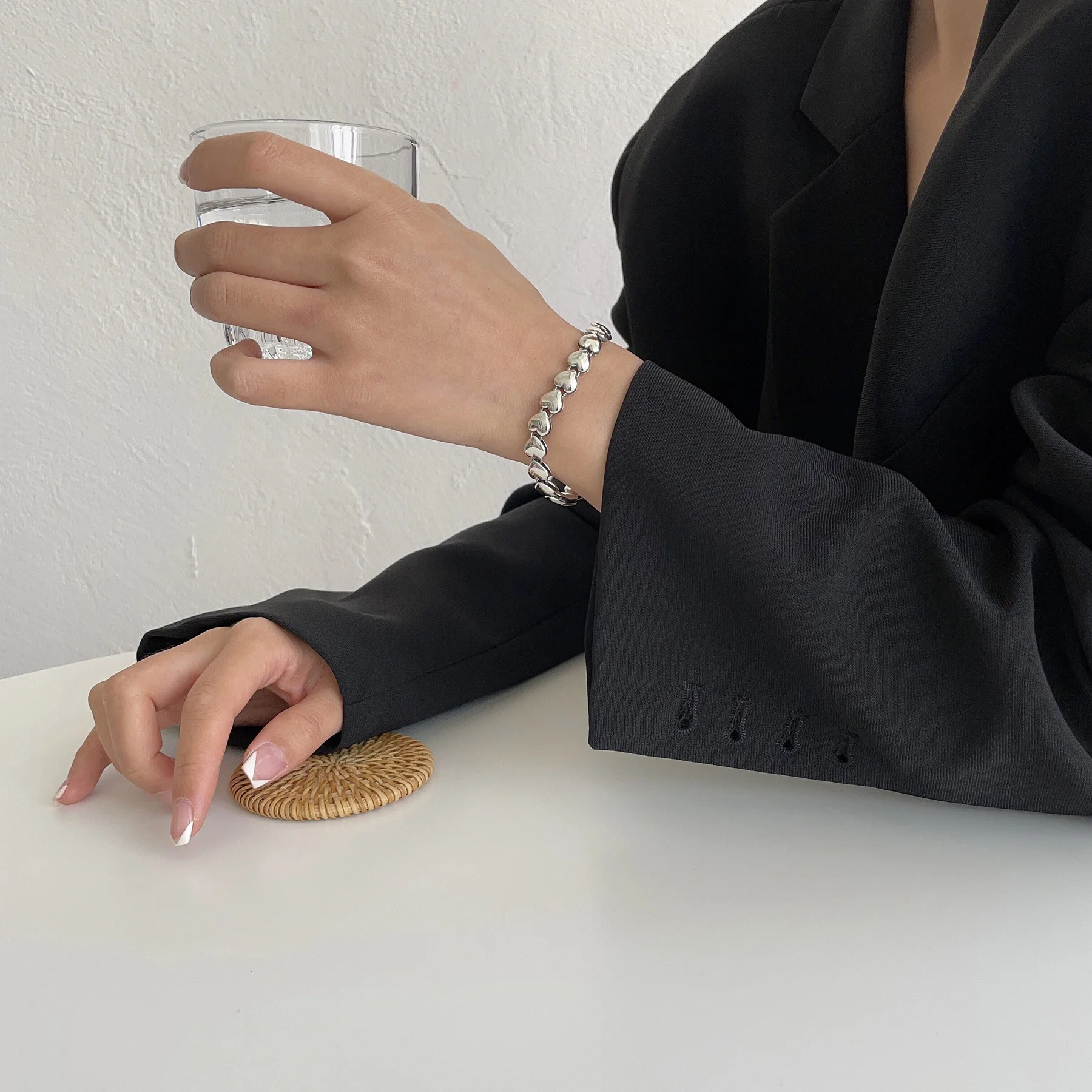 PANJBJ 925 Sterling Silver Irregular Geometry Texture Bangle Bracelet for Women Girl Minimalism Jewelry Gift Dropshipping
