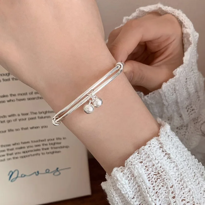 PANJBJ 925 Sterling Silver Irregular Geometry Texture Bangle Bracelet for Women Girl Minimalism Jewelry Gift Dropshipping