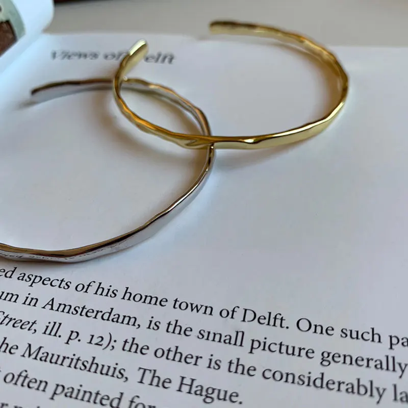 PANJBJ 925 Sterling Silver Irregular Geometry Texture Bangle Bracelet for Women Girl Minimalism Jewelry Gift Dropshipping