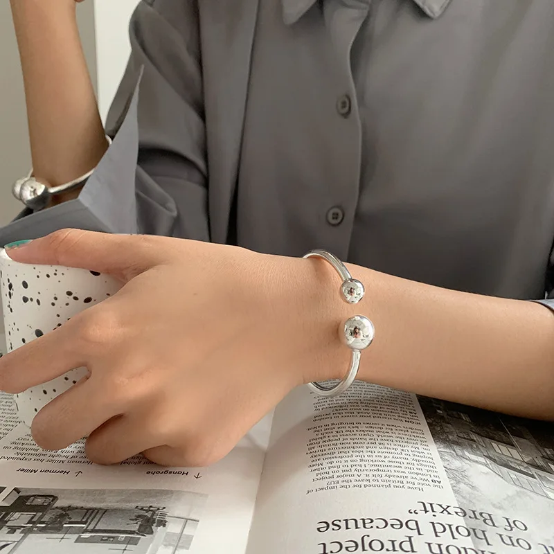 PANJBJ 925 Sterling Silver Irregular Geometry Texture Bangle Bracelet for Women Girl Minimalism Jewelry Gift Dropshipping