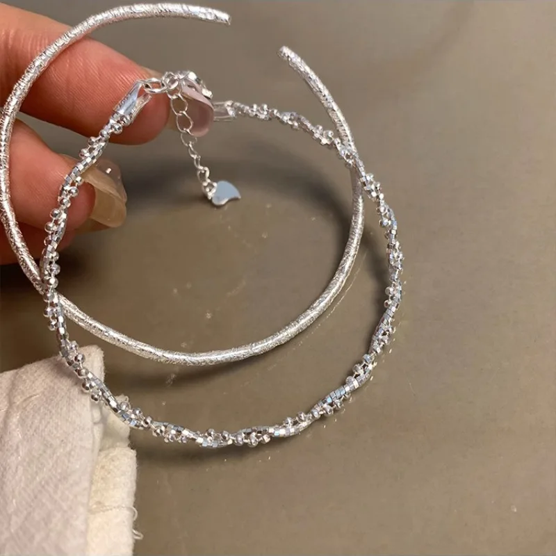 PANJBJ 925 Sterling Silver Irregular Geometry Texture Bangle Bracelet for Women Girl Minimalism Jewelry Gift Dropshipping