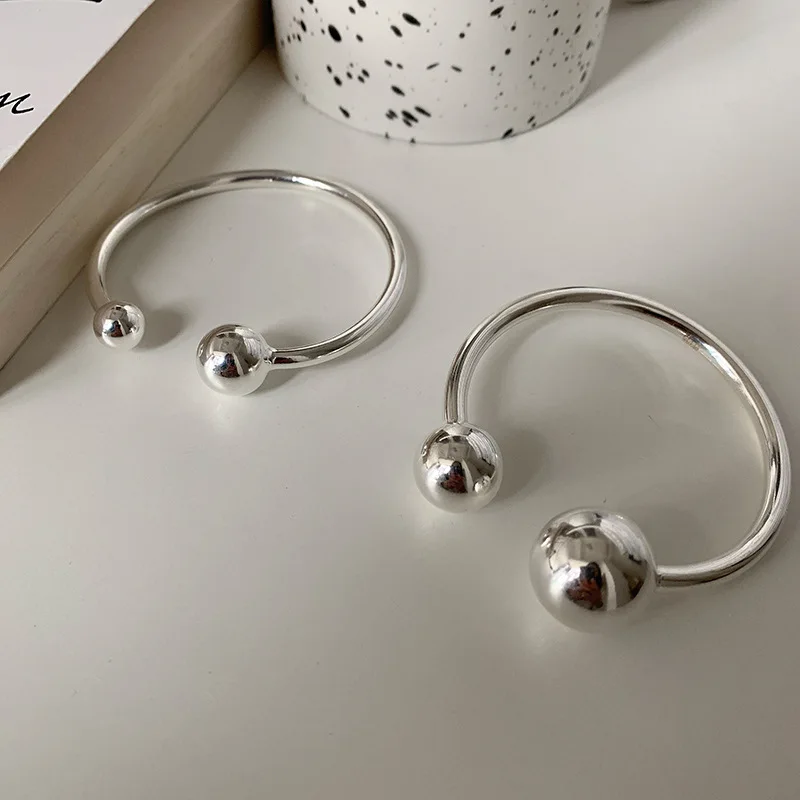 PANJBJ 925 Sterling Silver Irregular Geometry Texture Bangle Bracelet for Women Girl Minimalism Jewelry Gift Dropshipping