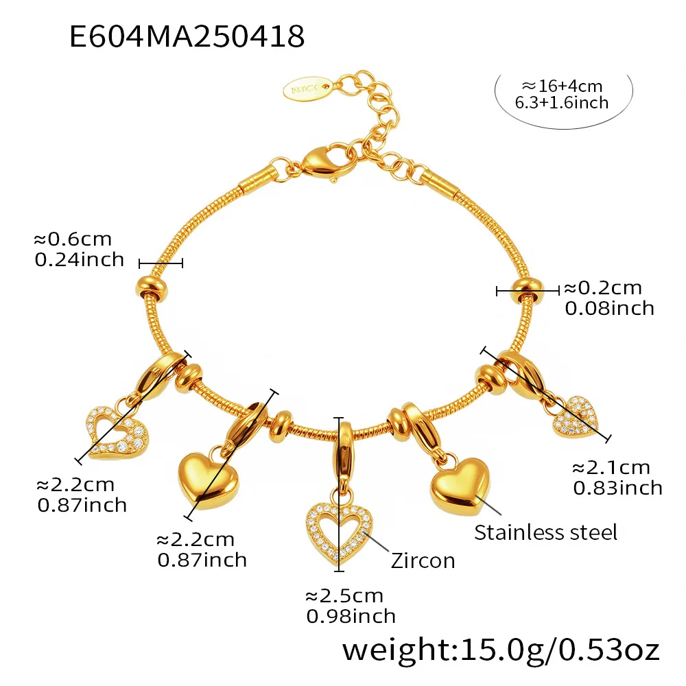 Nivora Minimalist Bracelets For Women Stainless Steel Cubic Zircon Hollow Heart Pendant Charm Bangle Wedding Engagement Jewelry