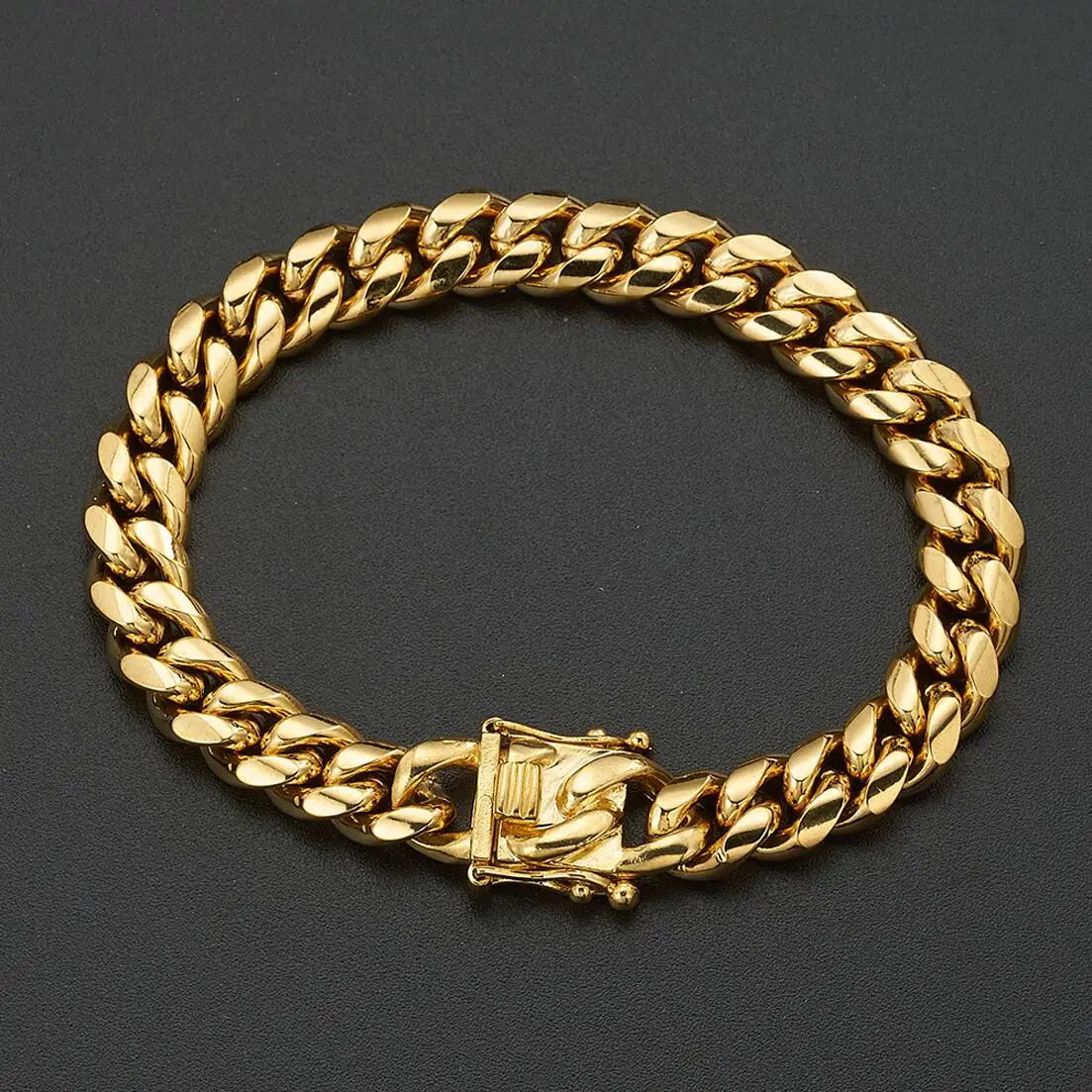 Gold Color/Rose Gold Stainless Steel Curb Cuban Link Chain Bracelet Bangle Jewelry 7-11inch for Men Women 8/10/12/14/16/18mm Gold Color/Rose Gold Stainless Steel Curb Cuban Link Chain Bracelet Bangle Jewelry 7-11inch for Men Women 8/10/12/14/16/18mm