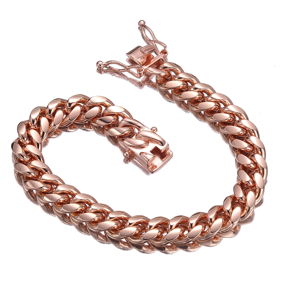 Gold Color/Rose Gold Stainless Steel Curb Cuban Link Chain Bracelet Bangle Jewelry 7-11inch for Men Women 8/10/12/14/16/18mm