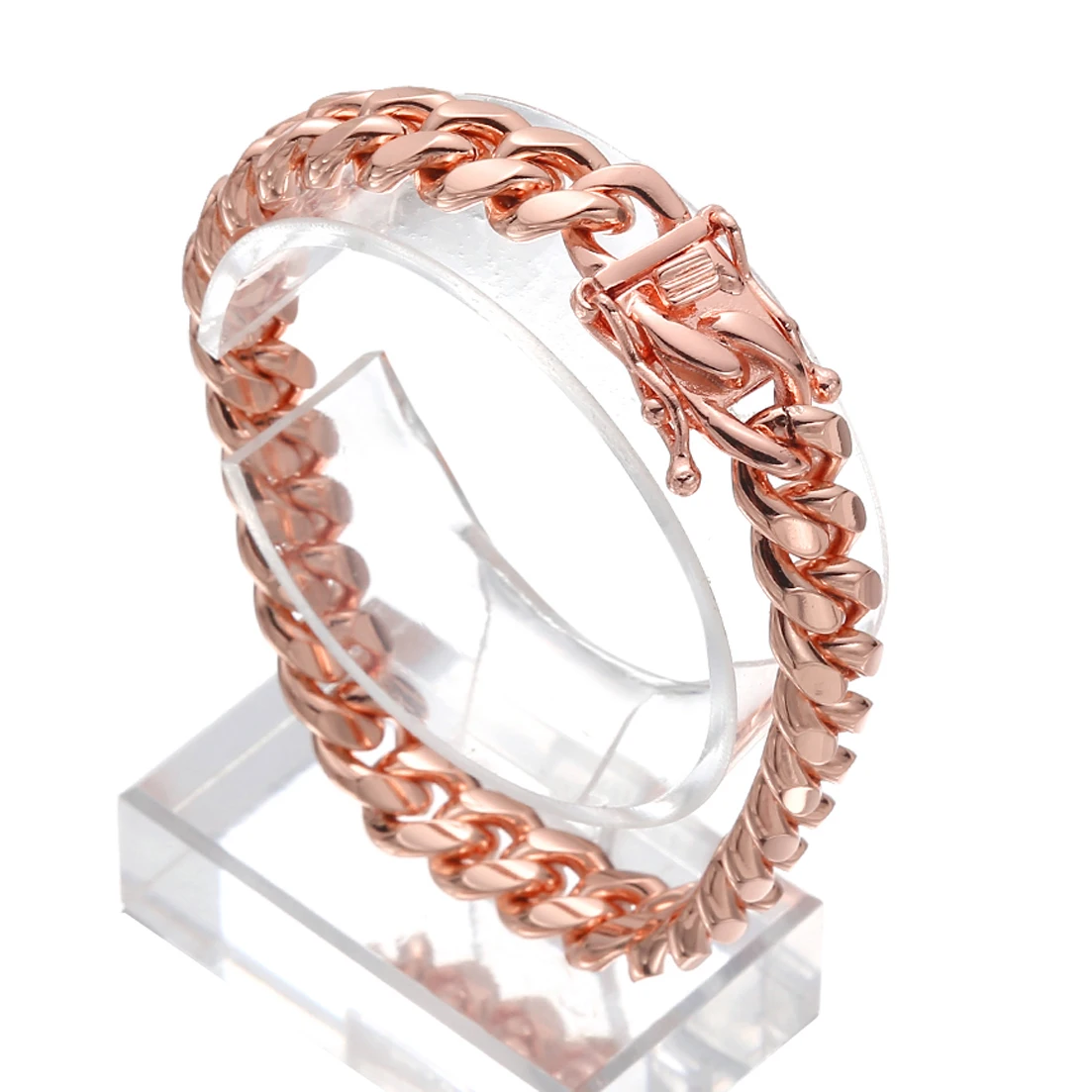 Gold Color/Rose Gold Stainless Steel Curb Cuban Link Chain Bracelet Bangle Jewelry 7-11inch for Men Women 8/10/12/14/16/18mm